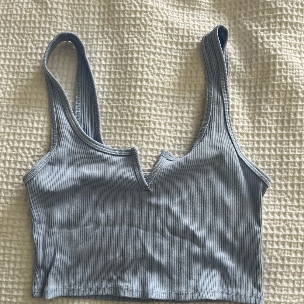 Garage Light Blue Ribbed Top